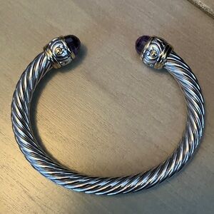 John Medeiros amethyst thick wire cuff sterling silver gold new